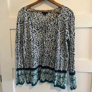 Lucky Brand Women's Paisley Boho Tie Neck Top Size Medium